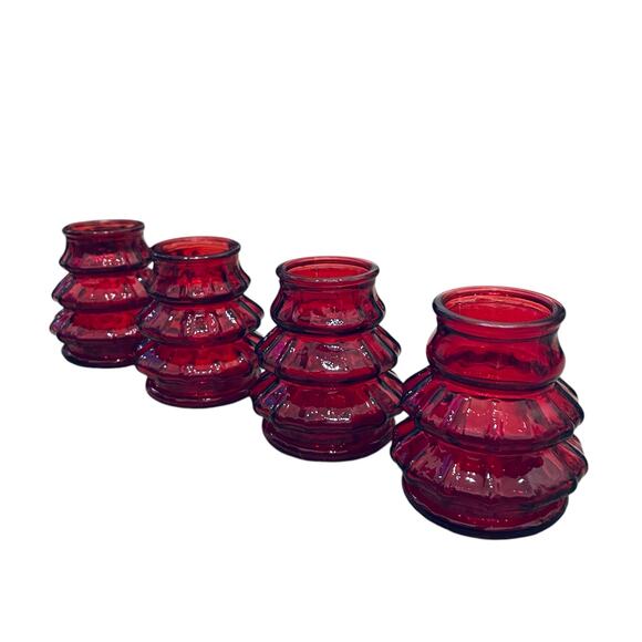 Glass Christmas Tree Shot Glasses Set of 4 Holiday Red New - Picture 11 of 16